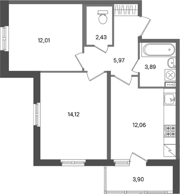 2-комнатная квартира 50.48 м², 1/11 эт., ЖК «ПАТИО. Уютный квартал»